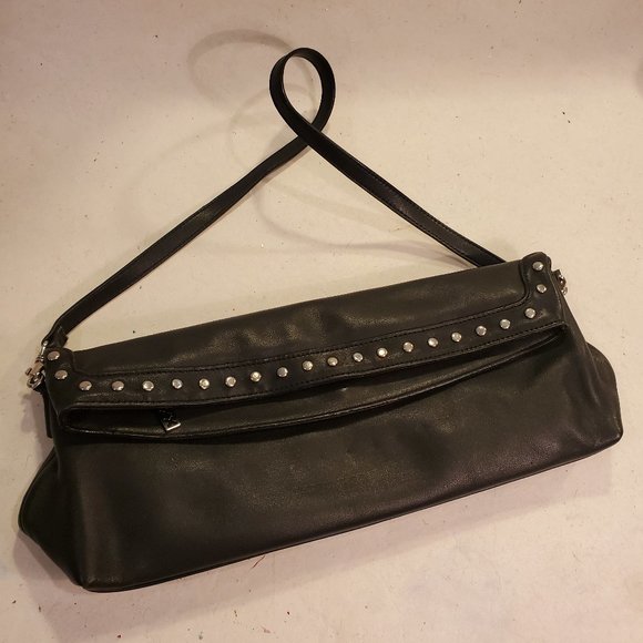 Maxx New York Handbag Black Leather Studded Clutch Purse Shoulder Bag - Picture 8 of 10